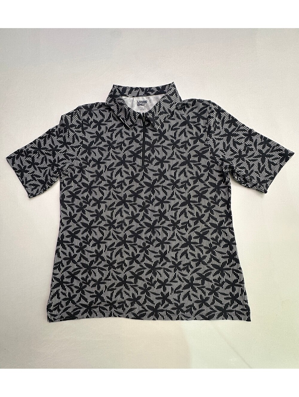 Lands' End Women's L Black White Quarter Zip Polo Shirt Size